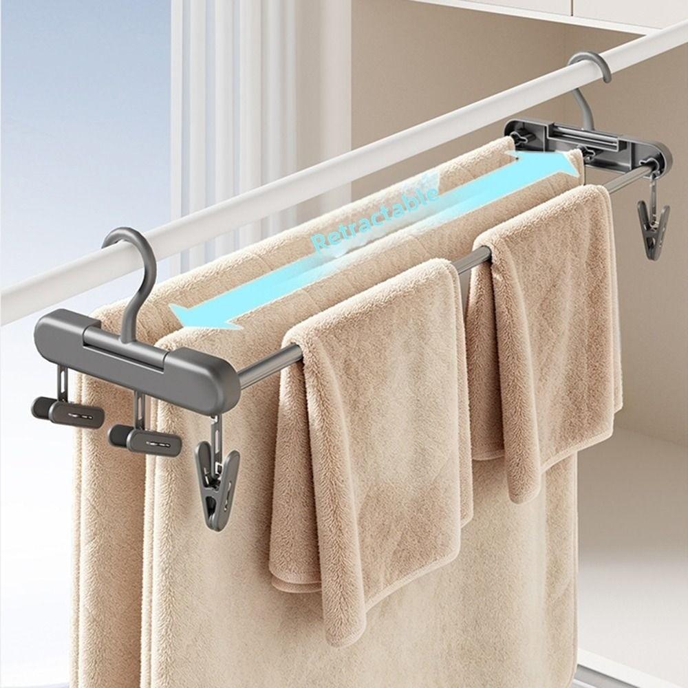 Foldable Design Blanket Drying Rack Stainless Steel Expandable Clothes Organizer Rectangular 6 Clips Bedsheets Storage Hanger