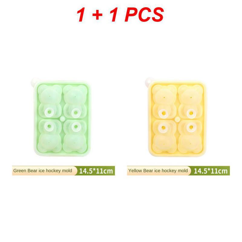 4 Grid Silicone Ice Cream Maker Mold Create Cute Teddy Bear Shape Ice Block Mold With Lid Summer Household Kitchen Accessories