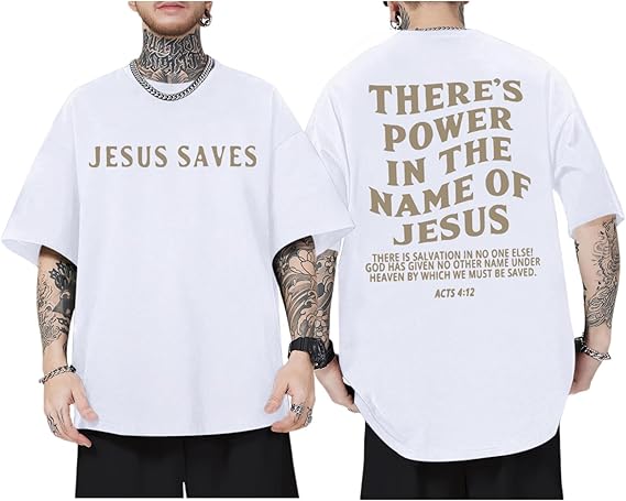 Jesus Saves TShirt Summer Mens Christian Faith Graphic Tee Acts 412 Print Minimalist Streetwear Short Sleeve Casual Top S