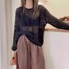 Long-sleeved hollow knitted sweater women's summer design sense outer wear thin see-through top loose lazy wind sunscreen blouse