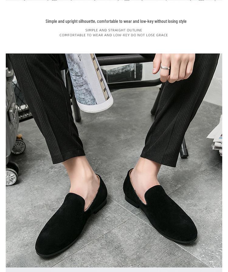 Mocassini da Uomo in Pelle Scamosciata Slip-On con Tacco Nascosto, Punta Affusolata in Pelle Stile Britannico.