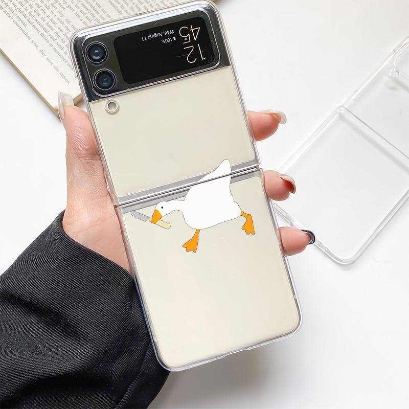 Cartoon Doubt Duck Fashion Phone Case For Samsung Galaxy Z Flip 3 4 5 6 7 Hard Folding Z Flip4 Clear PC Cover Protector Gift