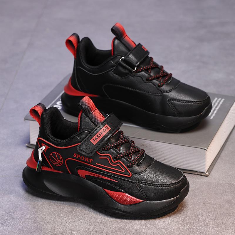 

2025 autumn new children s sports shoes boys leather waterproof travel shoes little girl Velcro convenient single shoes 28