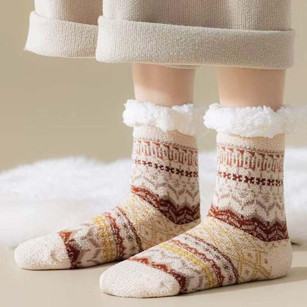 Anti Slip Thicken Velvet Socks Patchwork Sleeping Socks Warm Fleece Socks Women  Winter