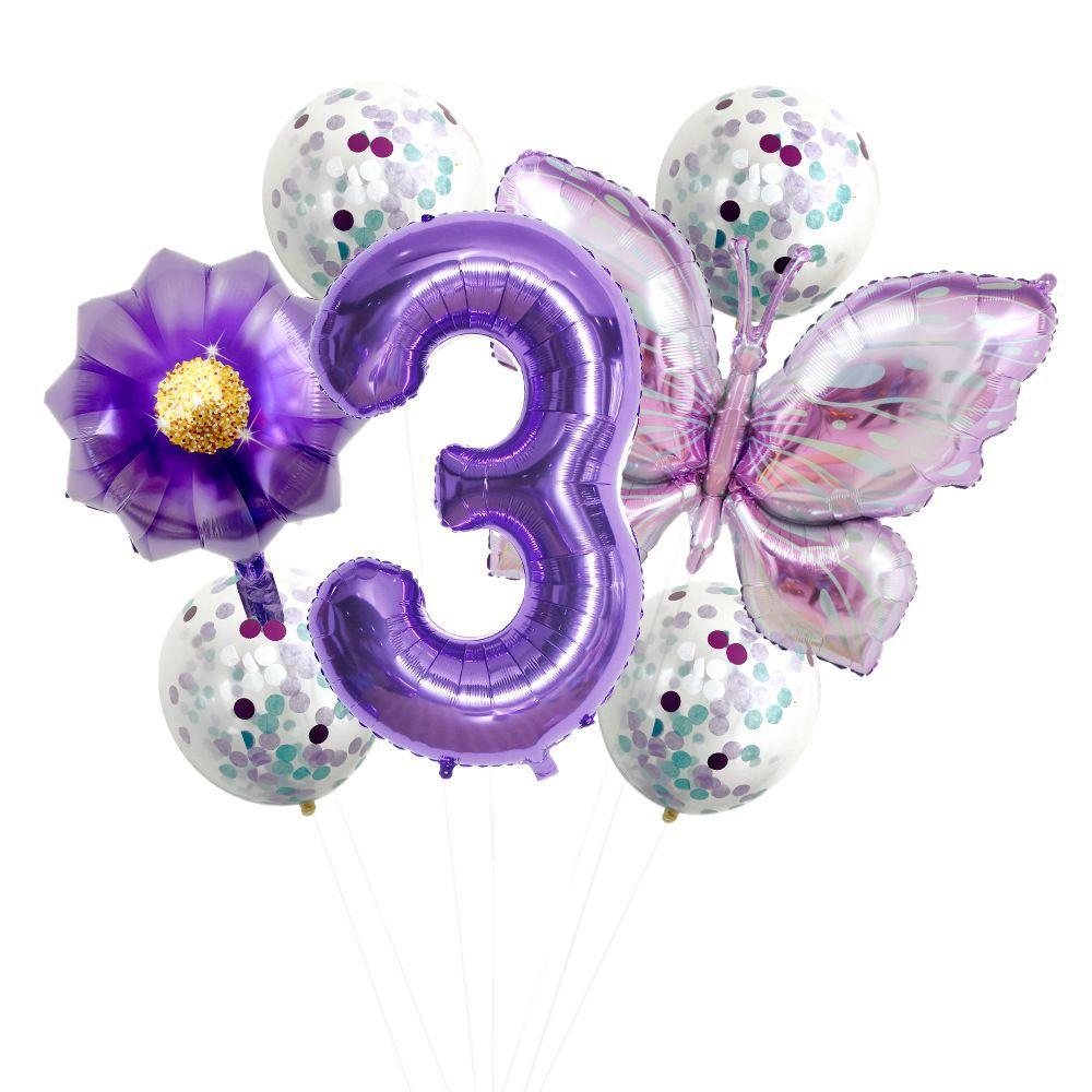 Lila Schmetterling 32-Zoll Digitalblume Aluminiumfolienballon-Set Baby Geburtstagsparty Dekoration Szenenarrangement