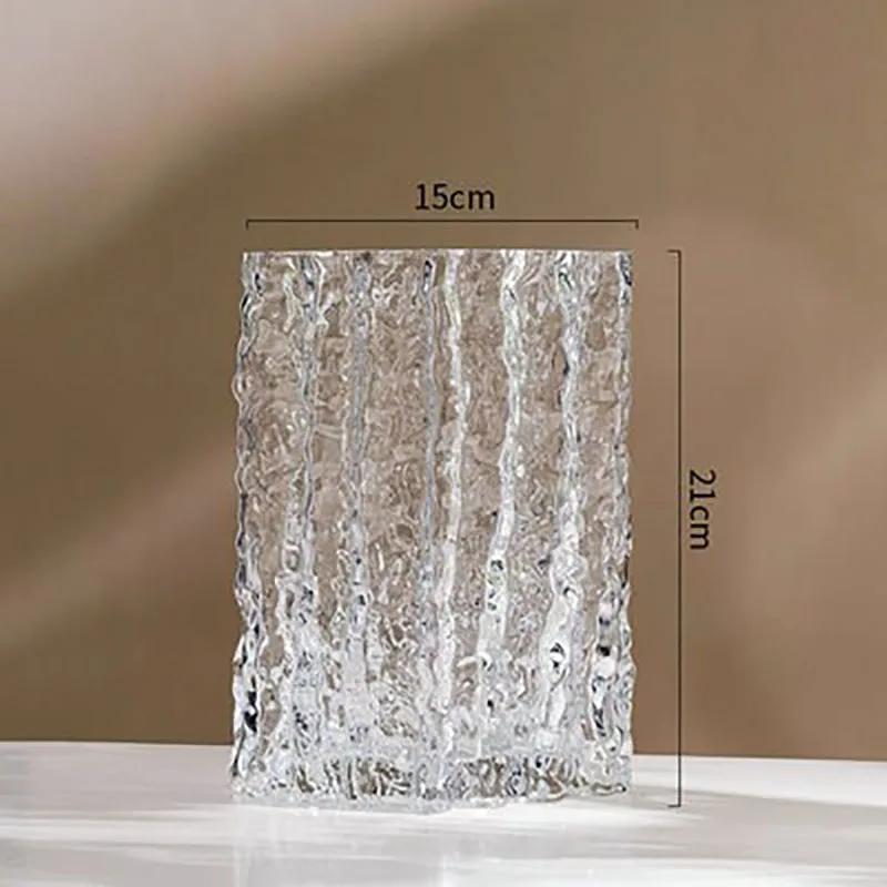 Relief Texture Glass Vase Creative Hydroponic Flower Pot Desk Decoration Artificial Flower Decorative Floral Arrangement Vases
