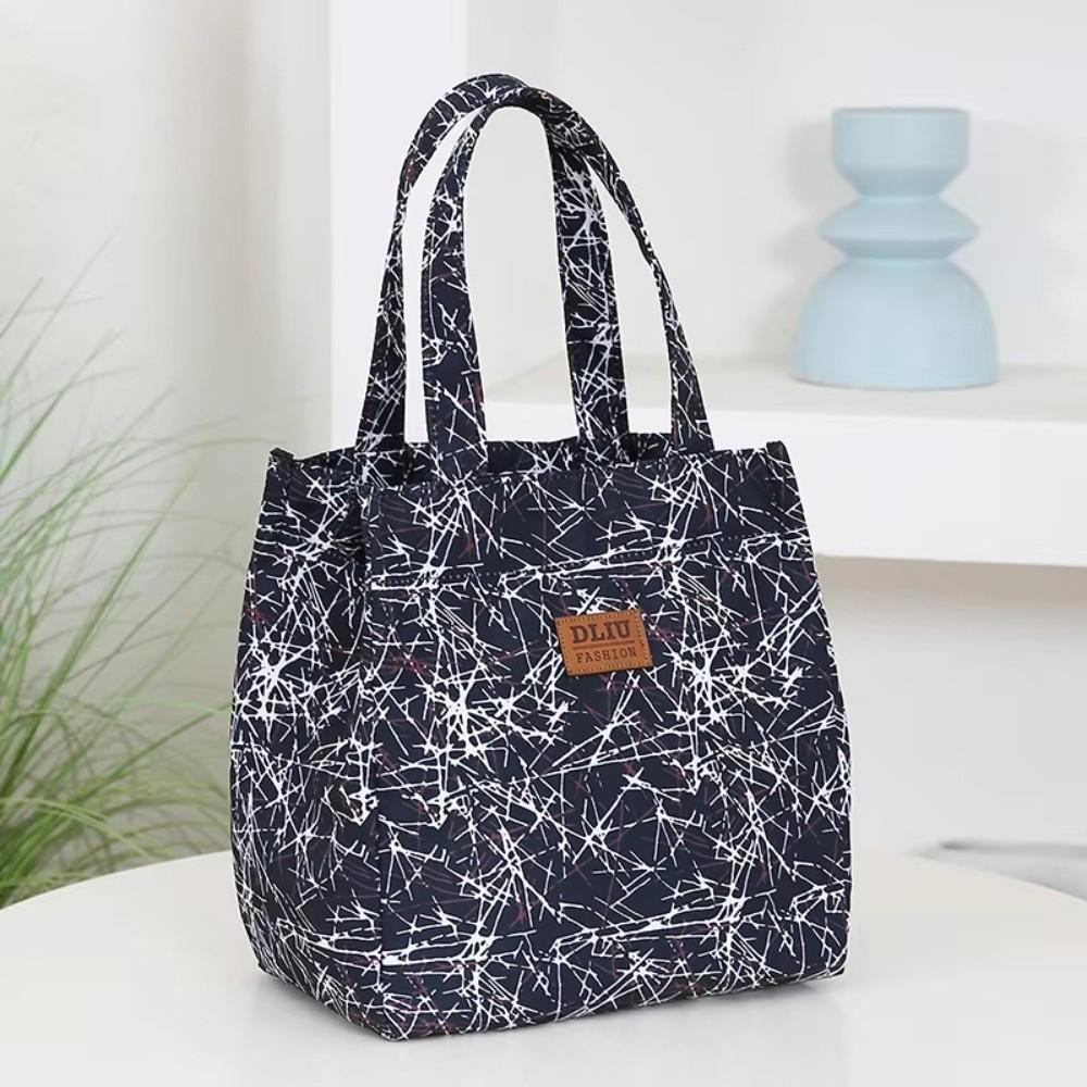 Portable Floral-printed Lunch Box Bag Large Capacity with Zipper Lunch Tote Bag Nylon Picnic Lunchbox Bag