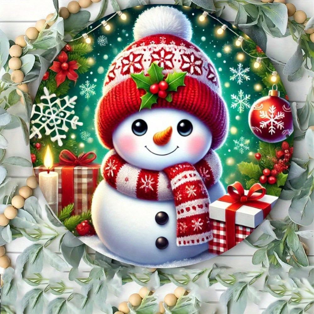 Vintage Christmas Snowman Iron Metal Sign Wreath Wall Art for Home Garden Cafe Decor