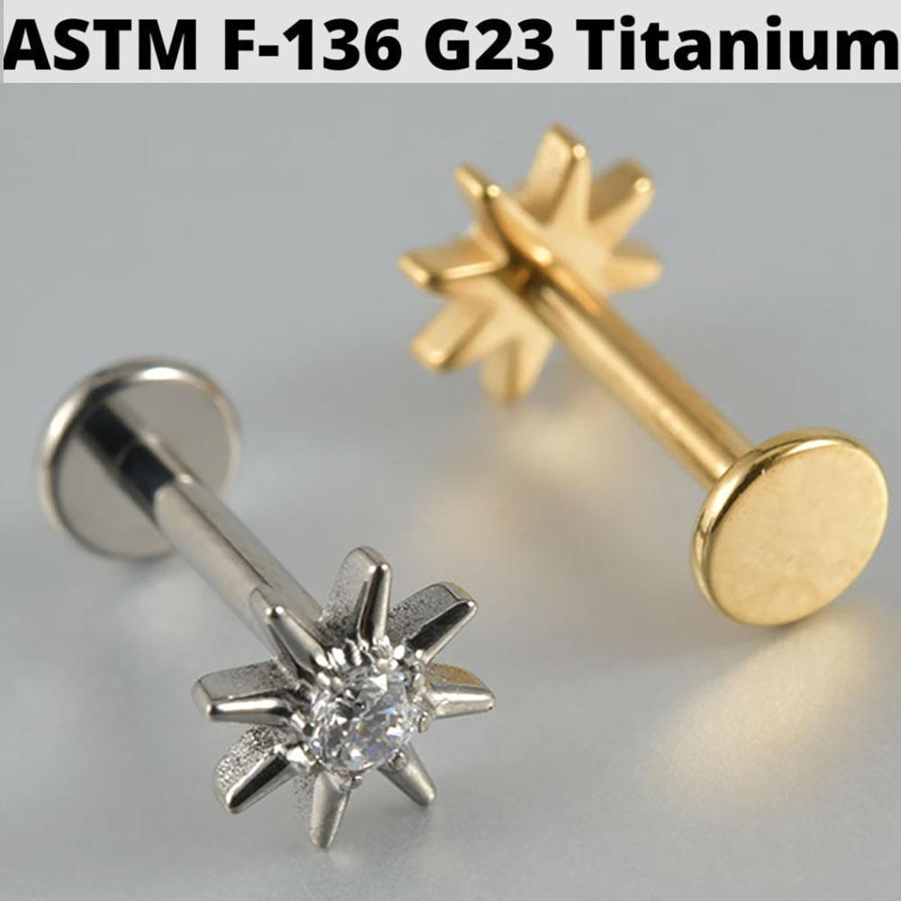 Cz Four Pointed Star G23 Solid Titanium Cartilage Earrings Stud 16G Internally Threaded Sun Helix Ear Tragus Piercing Jewelry