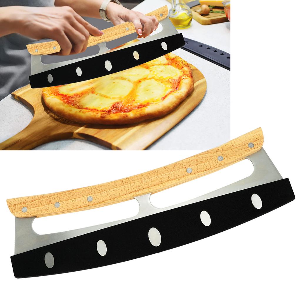 Profesionální kráječ na pizzu z kalené nerezové oceli potravinářské kvality, ruční nůž na pizzu s ochranným krytem