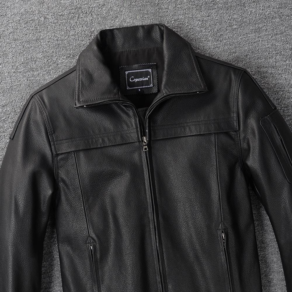Black Genuine Cow Men Leather Jacket Loose Oversized Flight Jackets  Real Cowhide Men's Coat Autumn Spring