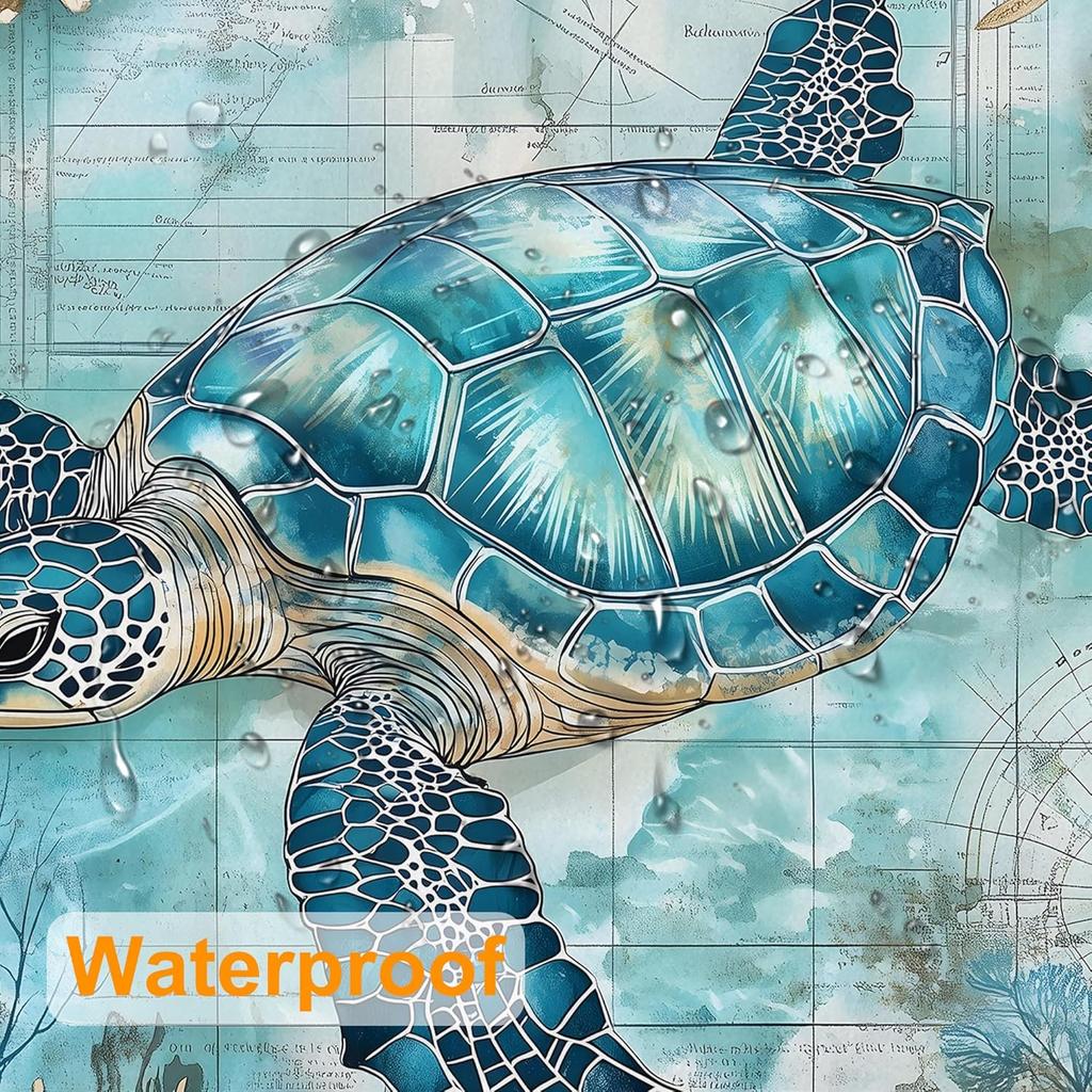 Sea Turtle Blue Ocean Starfish Shower Curtain,Bathroom Shower Curtains Bathtub Home Decor Waterproof Fabric Machine Washable Wit