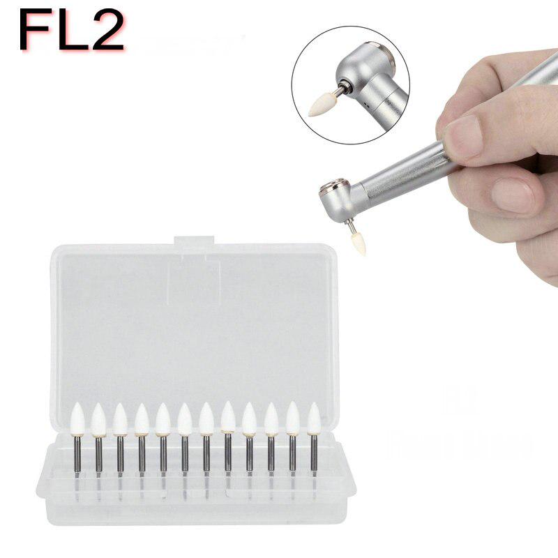 12 sztuk / pudło dentystyczny płomień biały kamień polerowanie FG wiertła punkt ścierania Bur Fit szybkobieżna rękojeść 1.6mm FL2