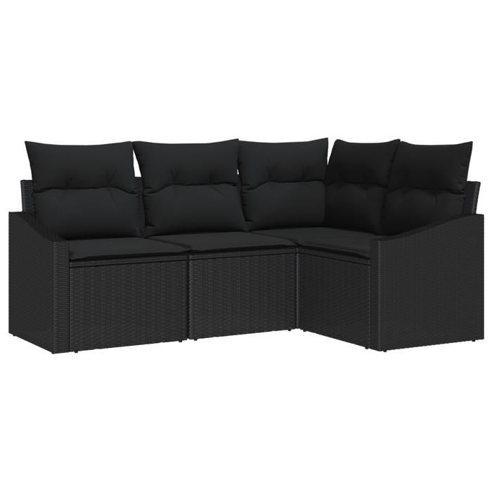 VidaXL Ensemble de jardin de 4 pièces avec coussins en poly rattan noir 3346703