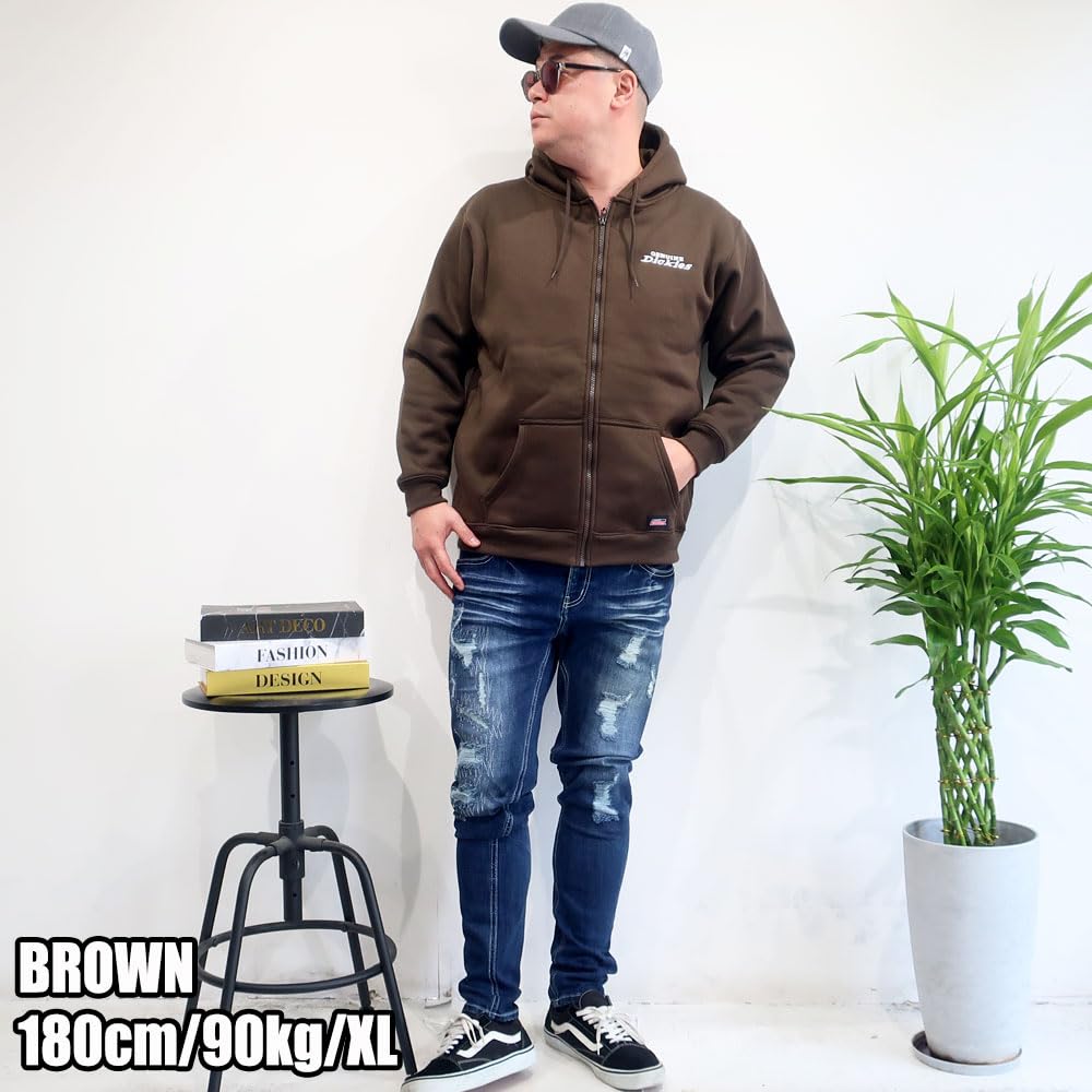 Men's Dickies Zip Hoodie, Fleece-Lined, Long Sleeve, Sizes M, L, XL, 10001730 (JP, Alphabet, L, Brown)