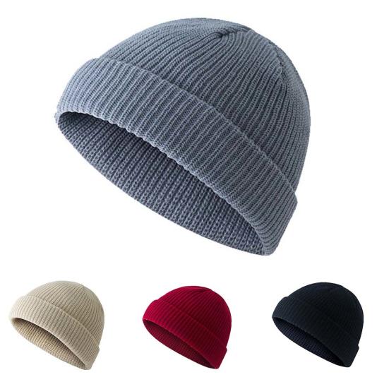 Unisex Solid Color Knitted Beanie Hat Warm Brimless Cuff Skullcap Sailor Cap