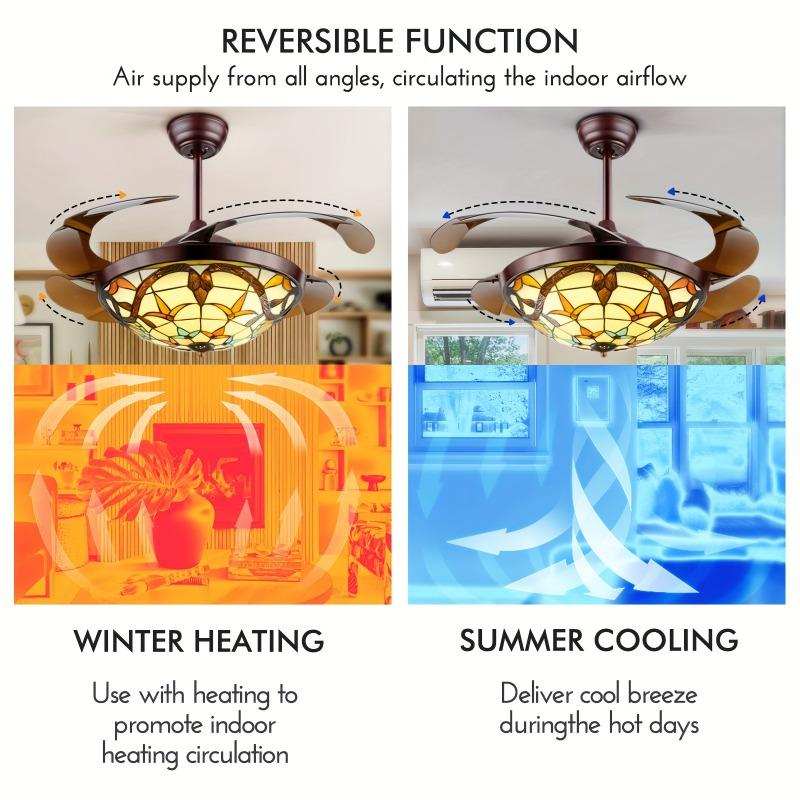 42-inch Retractable Ceiling Fan with Lamp and Remote Control Double-sided Chandelier Style