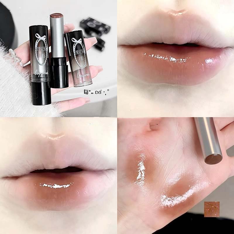 Punk Brown Mirror Water Solid Lip Gloss Moisturizing Mirror Glass Jelly Lipstick Non Stick Cup Water Light Clear Lip Tint Makeup