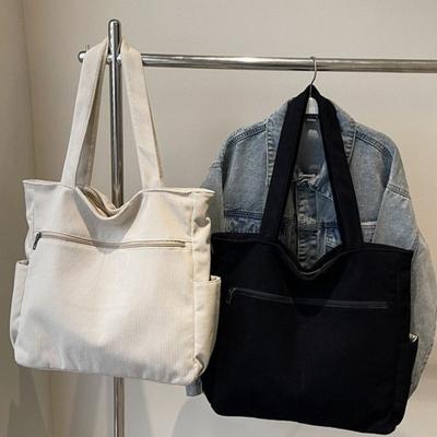 Large Capacity Corduroy Tote Bag Women's New Casual Retro Shoulder Hand Satchel Commuter Bag