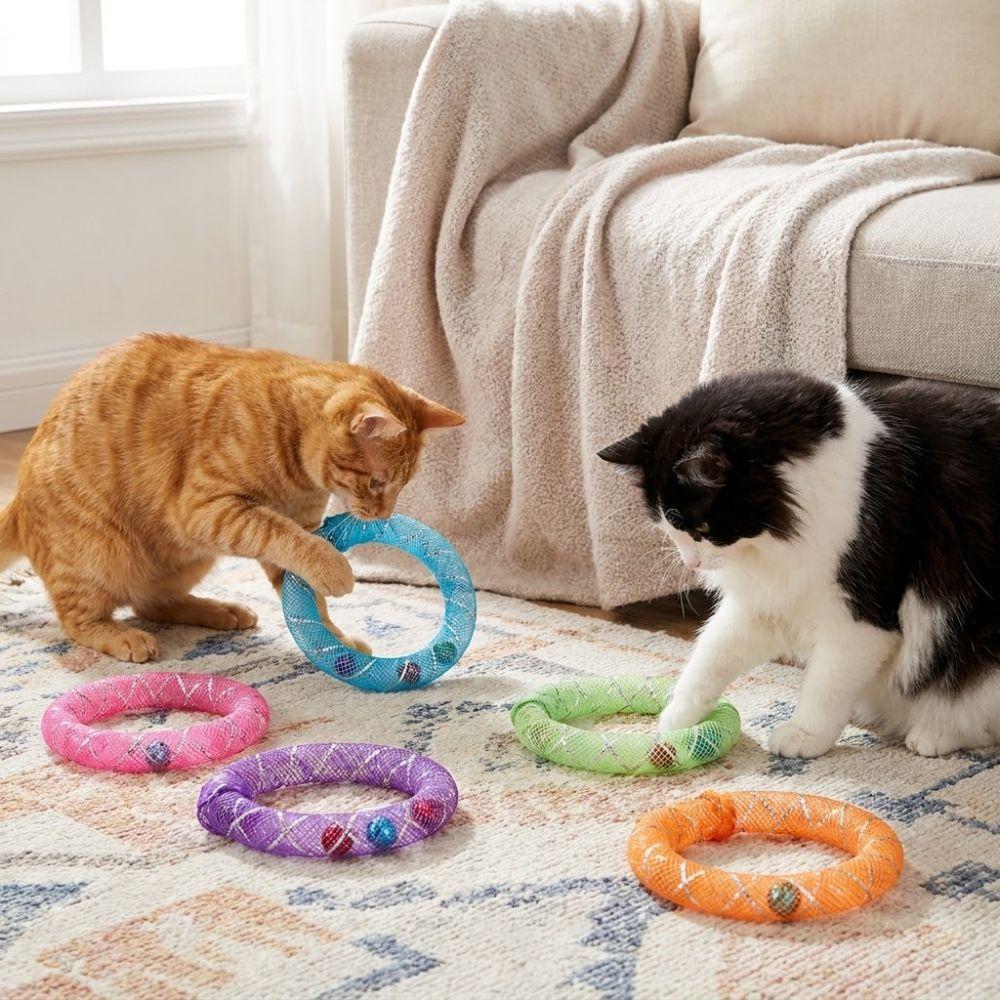 5Pcs Bouncing Spring Cat Interactive Grid Tube Bell Sounds Spring Cat Toy Indoor Outdoor