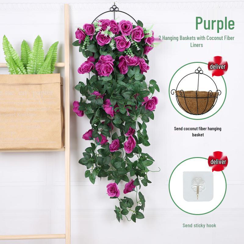 Artificial Violet Flower Vine - Silk Rose Hanging Decor for Weddings and Walls