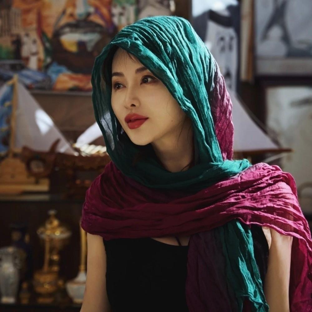 Wasteland Style Long Pleated Shawl Versatile Wrap Hijab Fashion Beach Scarves for Autumn Winter