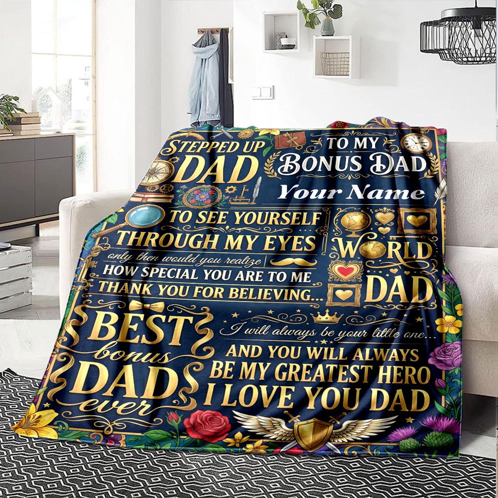 Warm Memories Of Father'S Day Themed Blanket Personalized Name Soft Warm And Versatile For Sofa Bed Office And Travel Machine Washable Comfortable In