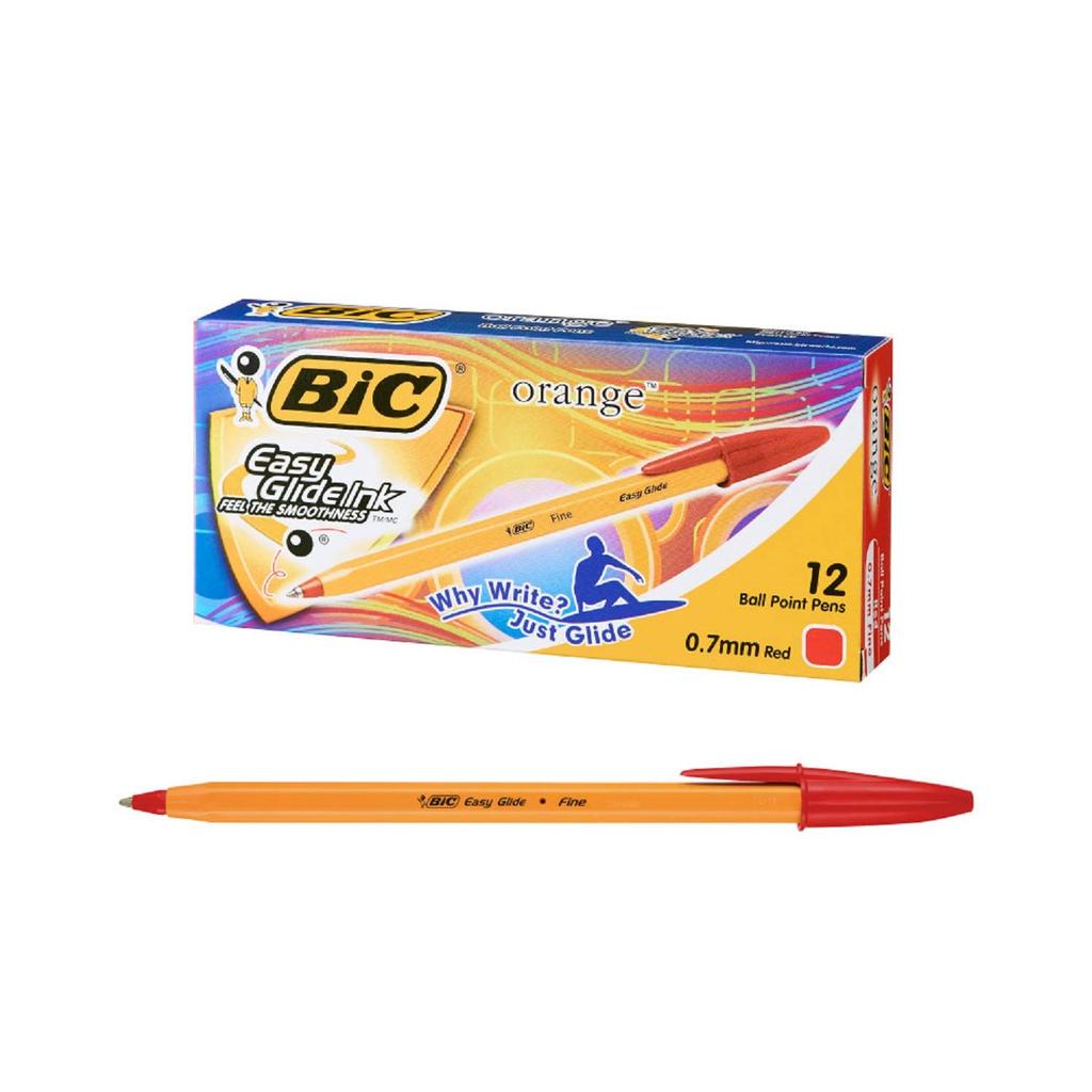 BIC Kuličkové pero Balení ORGF12EGRED Pero na bázi oleje, Oranžové, 0,7 mm, Červené, 12,