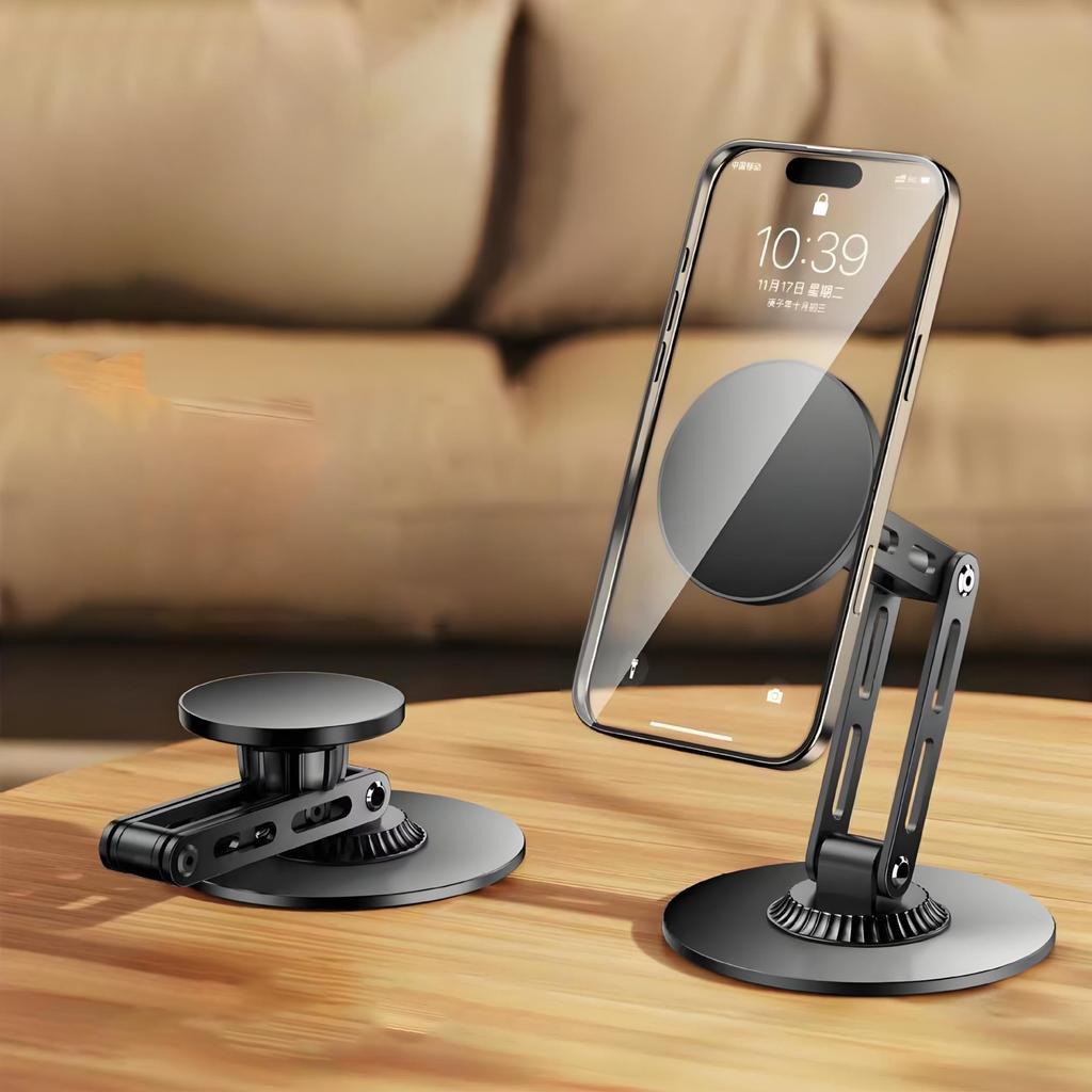 Desktop Magnetic Phone Stand Three-Axis Adjustable Metal Bracket for Live Streaming/Movie Watching