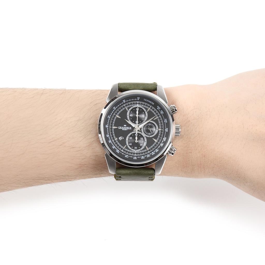 Ceas Grandeur Plus Bandă din Piele Italiană Seria GRP001W7 Verde [Grandeur Plus] pentru Bărbați