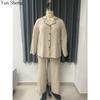 Pigiama Set Taglia L Manica Lunga Pantaloni Completo Due Pezzi Seta di Latte Semplice Casual Abbigliamento per la Casa