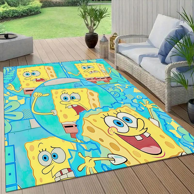 SpongeBob SquarePants3 Flannel Pattern Square Carpet,Area Rug,Carpet Rug for Living Room Bedroom Sofa Playroom Decor,Non-slip Floor Mat