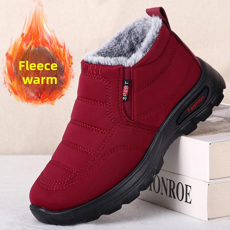 Fashion Winter Cotton Shoes Waterproof Women's Couple Boots with Thick Velvet for Warmth, Middle Aged and Elderly Anti Slip Snow Boots