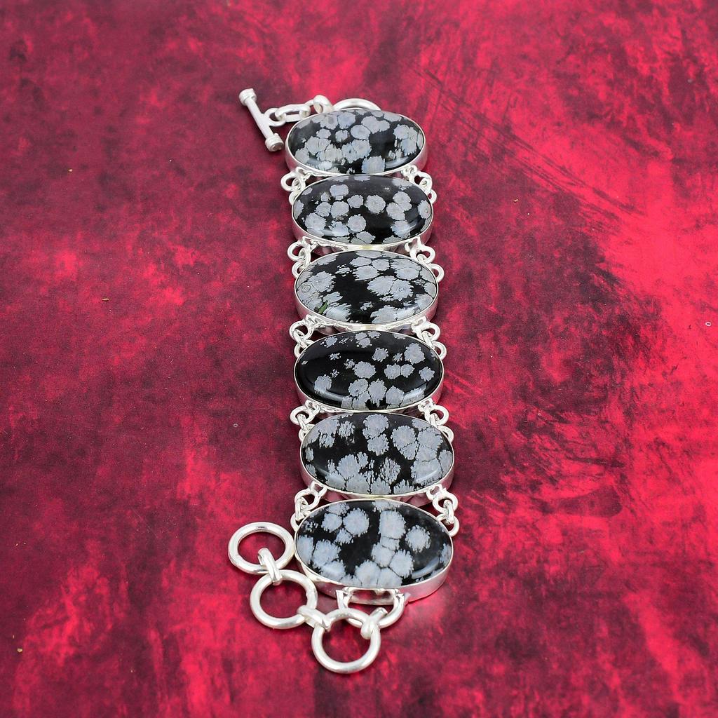 Snowflake Obsidian Gemstone Jewelry, 925 Solid Sterling Silver Bracelet, Obsidian Bracelet Jewelry, Dazzling Handmade Jewelry For Love