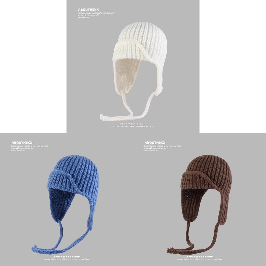 Knitted Winter Beanie Hat For Women With Earmuffs And Tie Closure Perfect For Cold Weather
