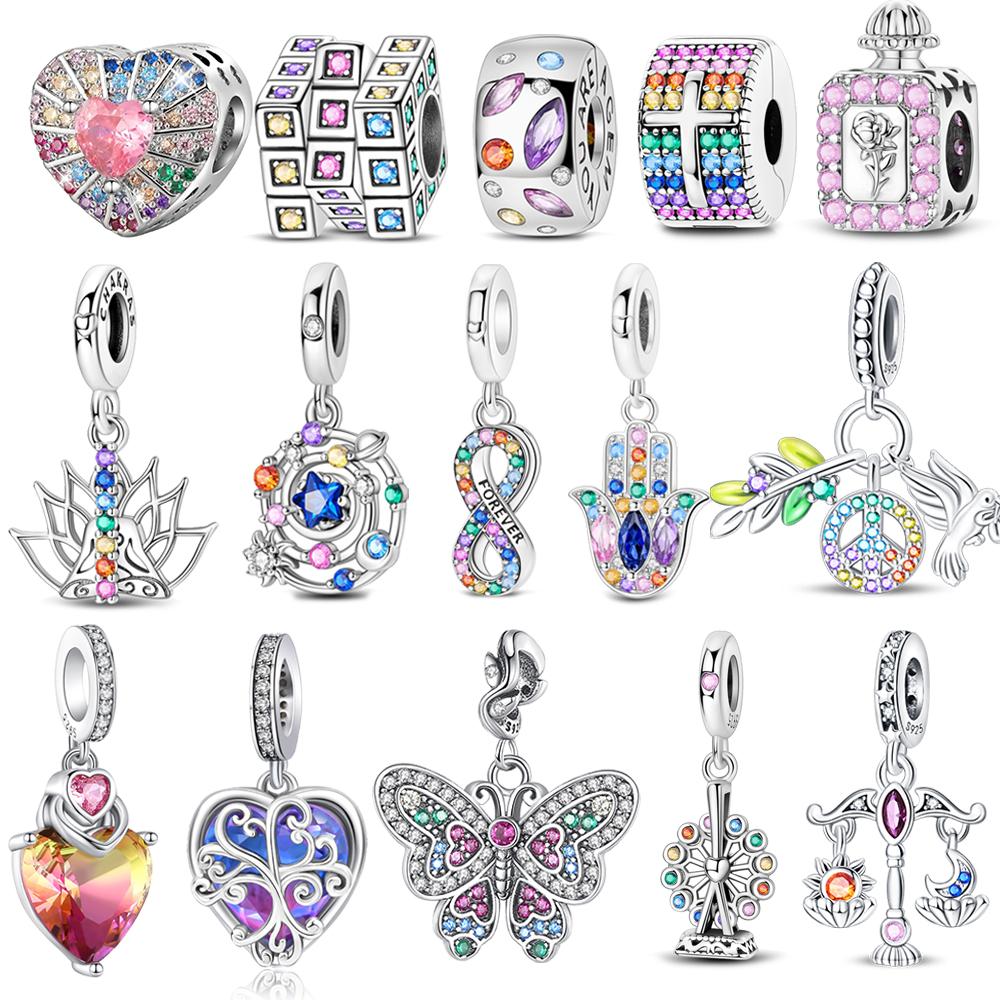 Color Copper Sparkling Infinity Dangle Charm Fit Original Bracelet Protective Hand Charm Diy Christmas Jewelry Gift