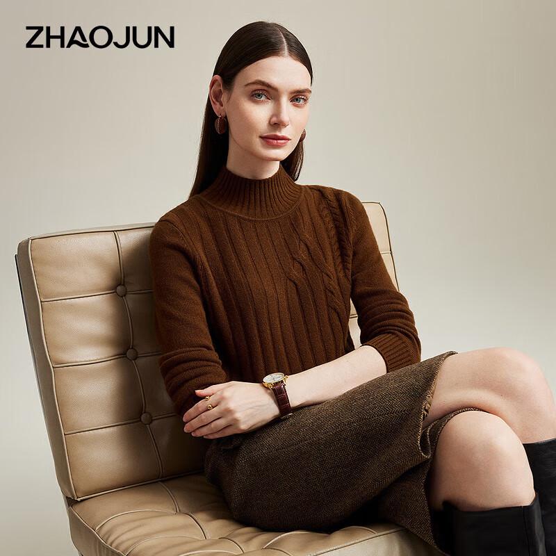 Zhaojun Women's Cable Knit Cashmere Mock Neck Sweater