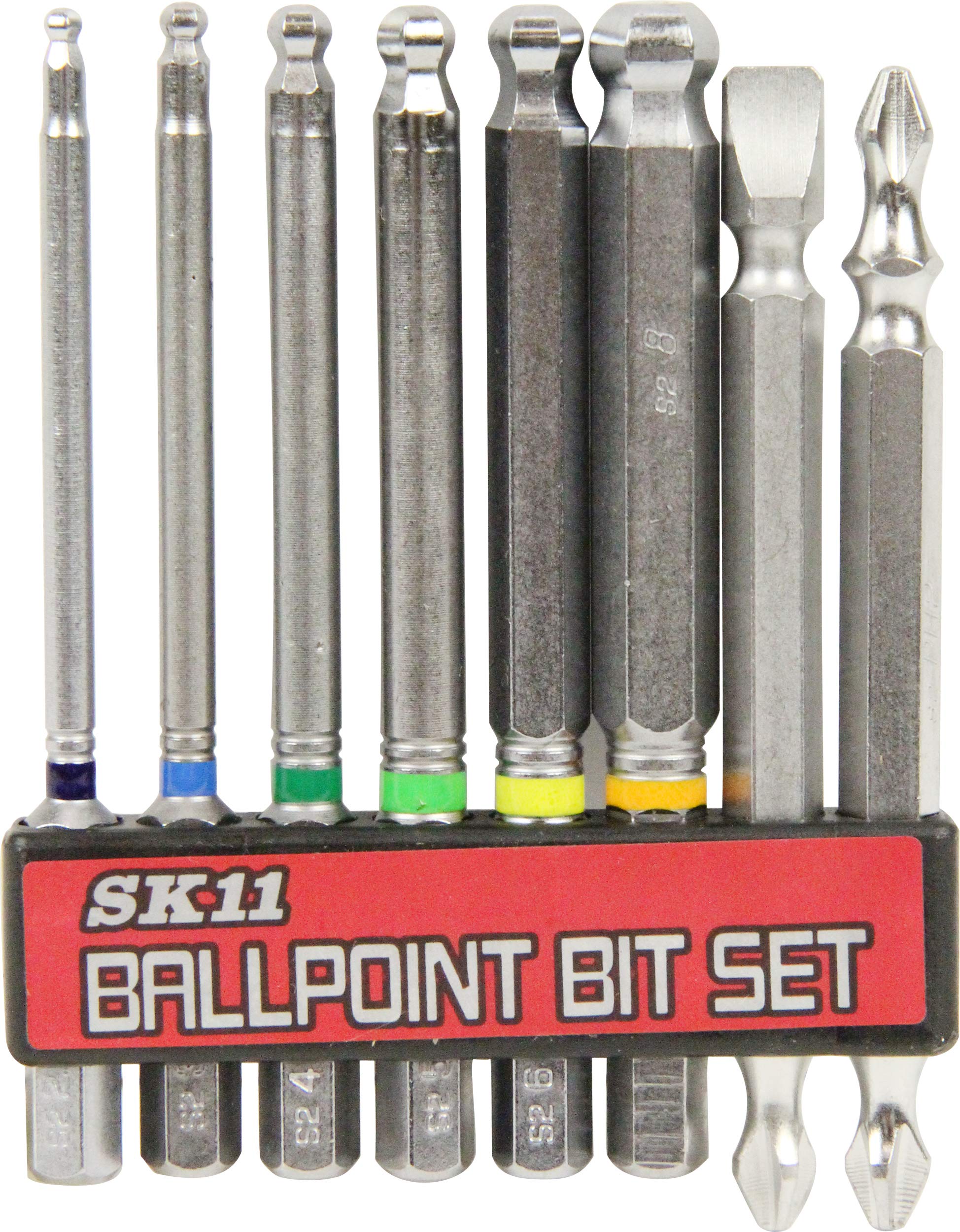 

SK11 Hex Ball Point Bit Hex Shank 8-Piece Set, 82mm, BS-21N, 6.35mm