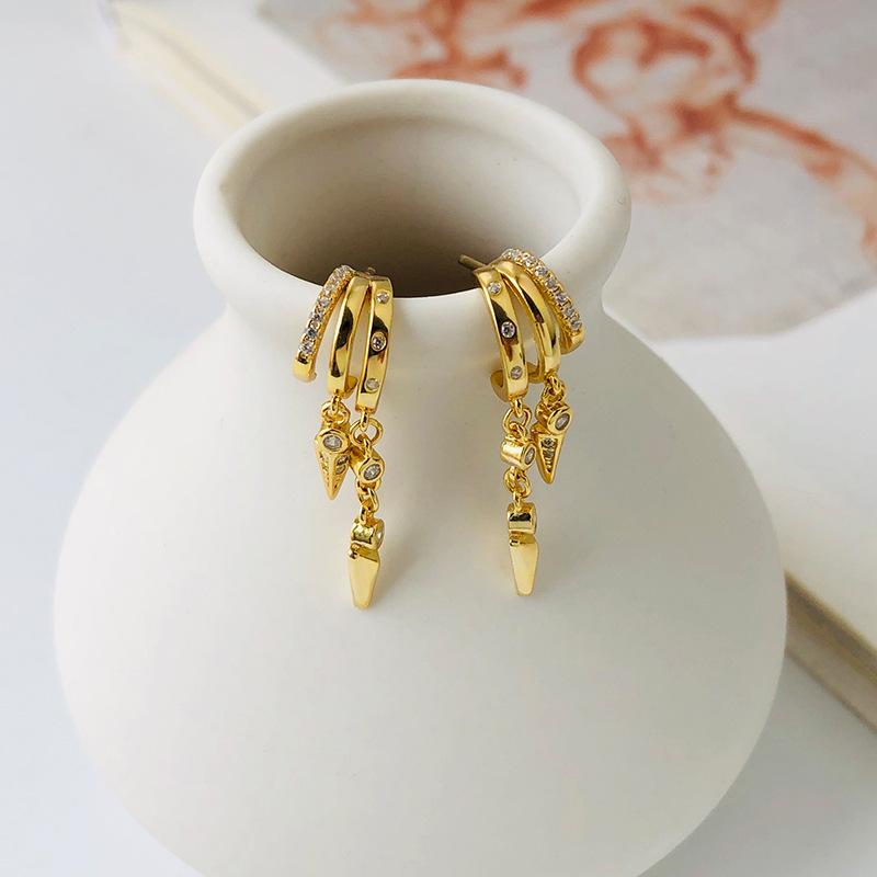 Hypoallergenic Ins 925 Sterling Silver Zircon Earrings Double Layer Claw Earrings Fashion Drop Earrings for Women