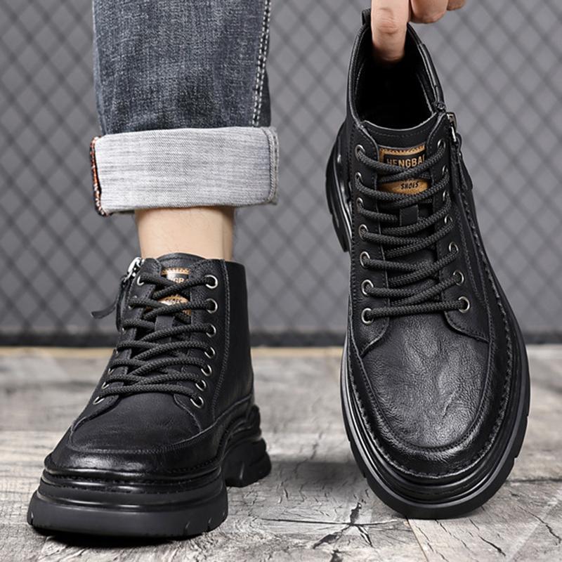 New Fashion Men's Shoes 2025 New Thickened Autumn And Winter Outdoor Plus Velvet Cotton High-top Sneakers Men's Short Boots