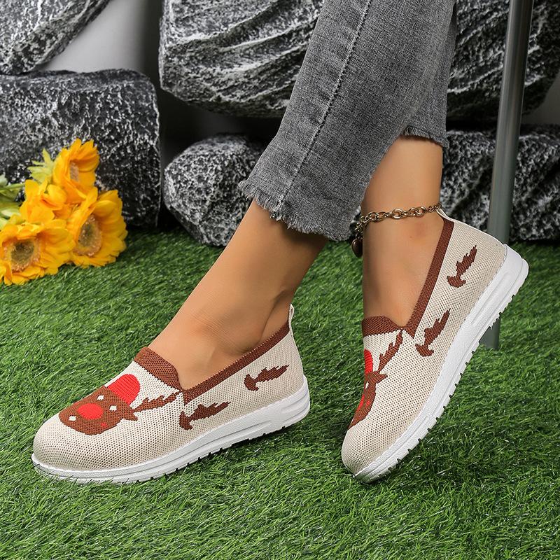 European and American Mesh Flat Sole Color Matching Single Shoe 2024 New Christmas Element Color Matching Set Foot Board Shoes