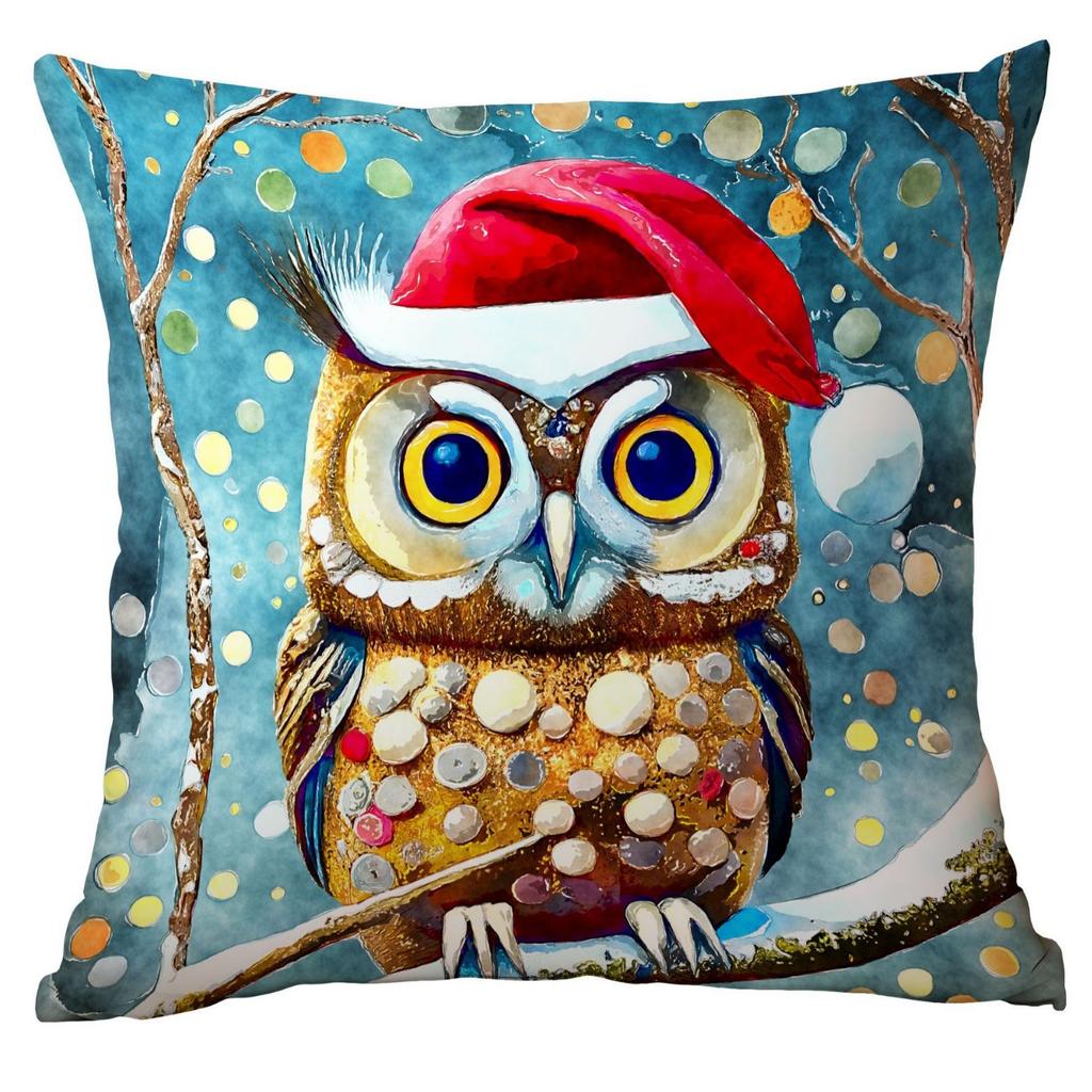 New Christmas Pillowcase Christmas Watercolor Owl Watercolor Cartoon Home Living Room Sofa Cushion