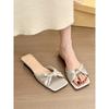 Peninsula Glazed Silver! Temperament Satin Word with Knotted Sandals Women's Summer and Korean Version Open-toed Flat Sandals