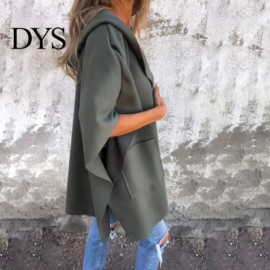 Manteau Automne Hiver Veste Femme Style Cape Capuche Poches Couleur Unie Point Ouvert Lâche avec Détail Thermique Manches Trois Quarts Randonnée Entraînement Printemps