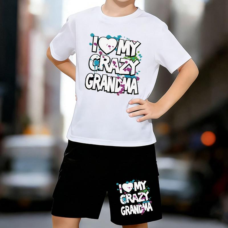

Boys 2 Piece Family Interaction Style Text Printed Outfit, Short Sleeve T-Shirt and Shorts Set for Kids Age 5-14,Black Sporty Casual Summer Clothes 13-14 Years білий