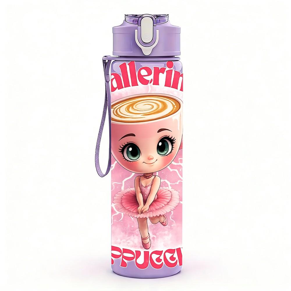 1PC Cute Ballerina Doll Cartoon Print 750ml Color Plastic Sports Water Bottle Leakproof Flip Straw Lid Suitable for Sports Office Home Use