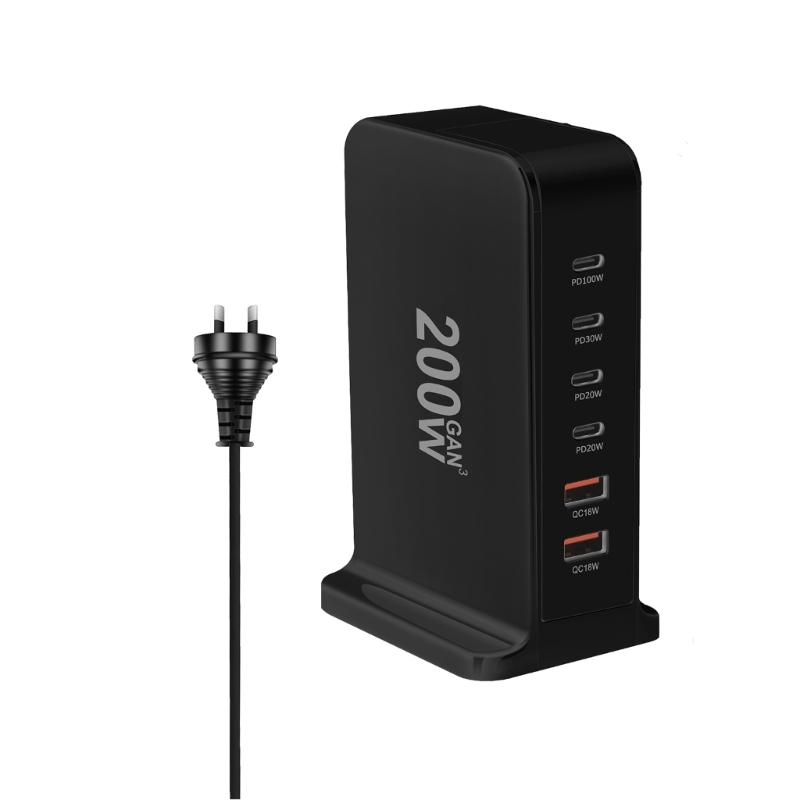 USB C Ladegerät 200W Schnellladegerät Block 6 Port Ladestation Ziegelstein Laptop-Ladegerät 2 USB + 4 Typ C für Reisen Zuhause