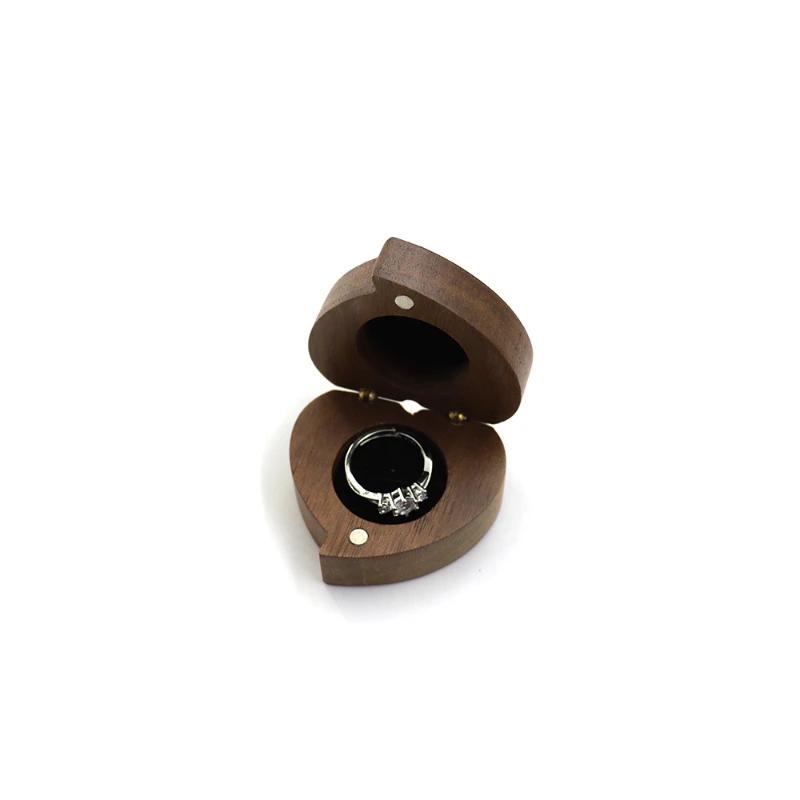 Walnut Wood Carved Love Heart Ring Storage Display Box Jewelry Holder Case Organizer Personalized Optional