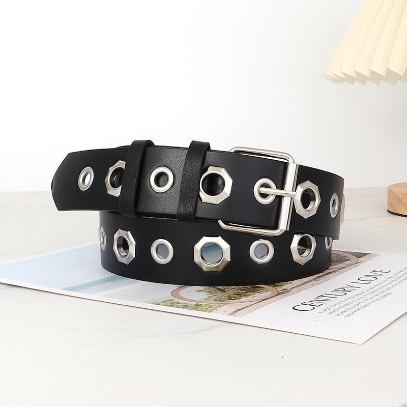 Womens Rock Punk Leather Belt With Rivet Eyelet Design For Streetwear Styles