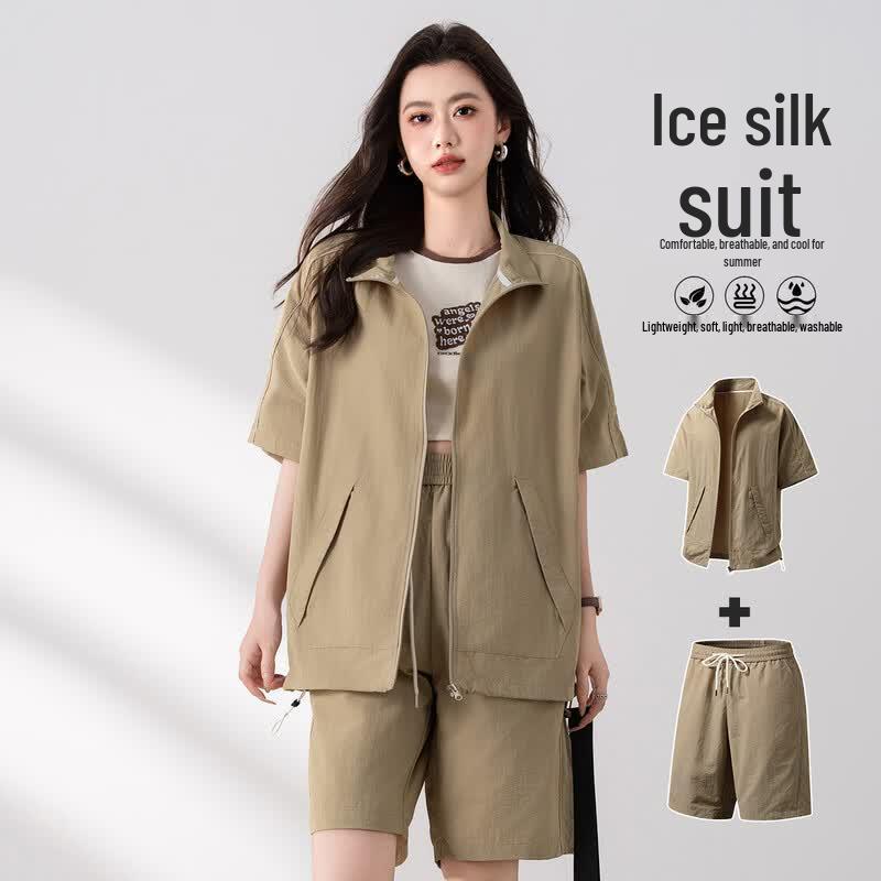 Baleno Women s Summer Short Sleeve Zip Cardigan & Bermuda Shorts Set 3XL